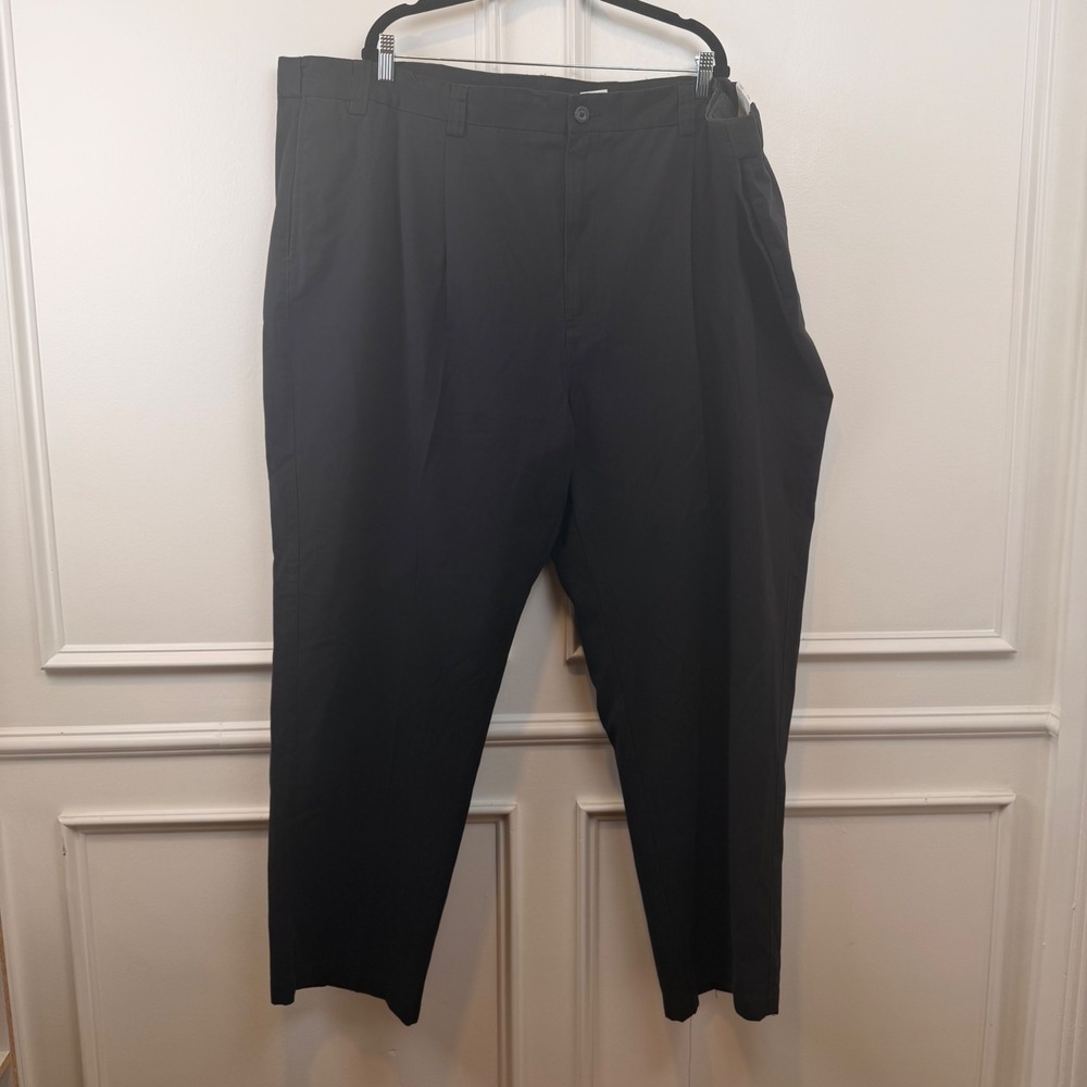 Harbor Bay Mens Black Pleated Cotton Dress Pants 54x32 Hidden Waist Relaxer NEW